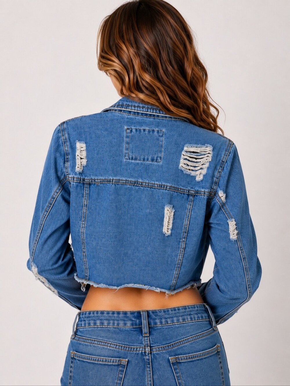 ASHLEY VINTAGE CHARM DISTRESSED CROPPED DENIM JACKET Medium - Picture 2 of 9